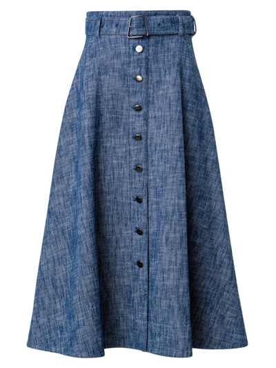 Shop Akris Women's Belted Cotton-blend Midi-skirt In Denim