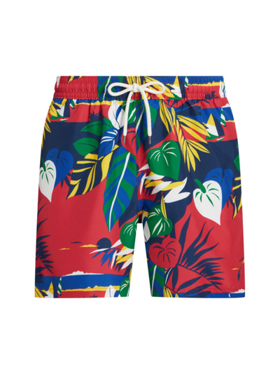 Shop Polo Ralph Lauren Men's  X Hoffman Fabrics Traveler Tropical Swim Trunks In Tropical Seascape