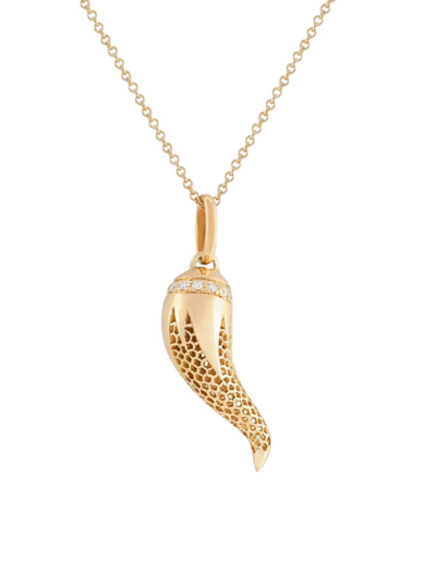 Shop Rosmundo Women's Corni 18k Yellow Gold & 0.12 Tcw Diamond Pendant Necklace