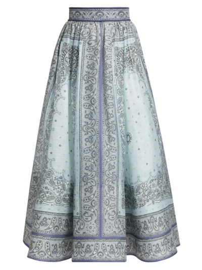 Shop Zimmermann Women's Matchmaker Paisley Linen-silk Maxi-skirt In Blue Bandana