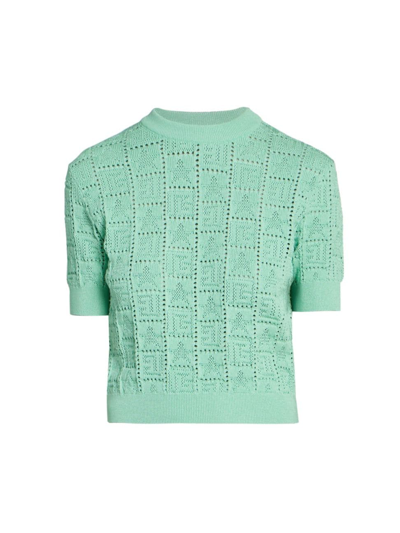 Shop Balmain Women's Monogram Pointelle-knit Crop Top In Mint Green