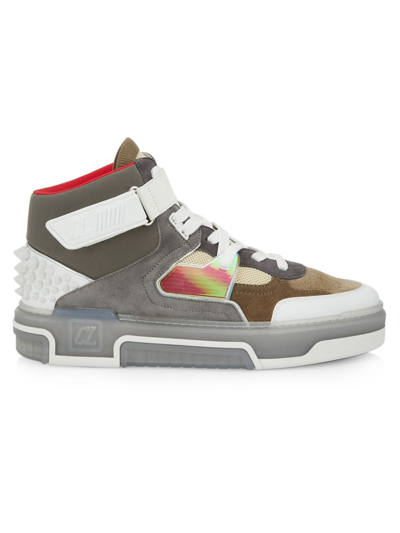 Shop Christian Louboutin Men's Astroloubi Spike-heel High-top Sneakers In Saharienne Smoke Grey