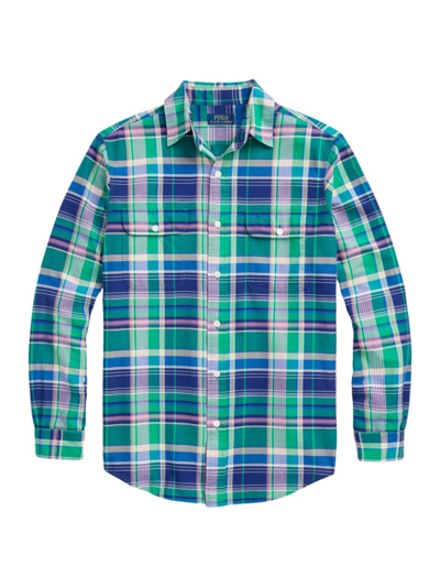 Shop Polo Ralph Lauren Men's Classic Oxford Plaid Long-sleeve Sport Shirt In Green Navy Multi