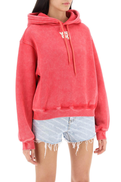 Shop Alexander Wang Hoodie With Puff Logo In Red,pink