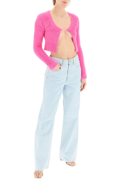 Shop Jacquemus La Maille Neve Cropped Top In Fuchsia