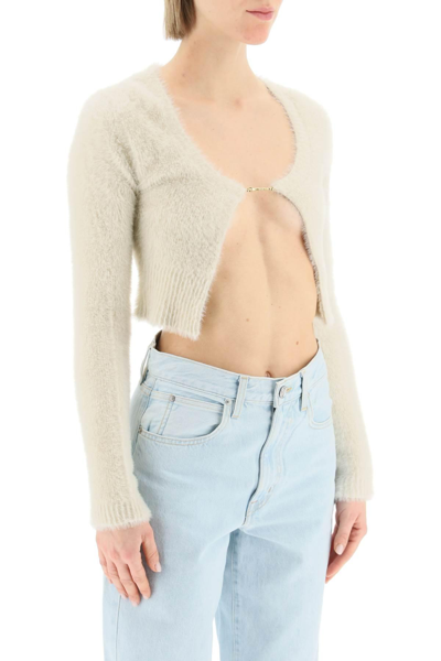 Shop Jacquemus La Maille Neve Cropped Top In Beige,white