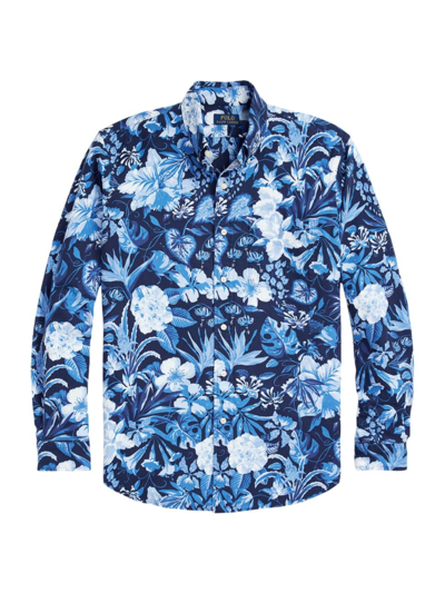 Shop Polo Ralph Lauren Men's Classic Oxford Long-sleeve Sport Shirt In Navy Jardin Floral