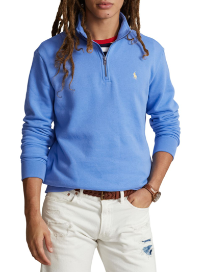 Shop Polo Ralph Lauren Men's Rl Fleece Quarter-zip Sweatshirt In Summer Blue