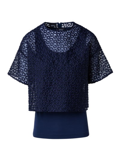 Shop Akris Women's St. Gallen Floral-embroidered Blouse In Navy