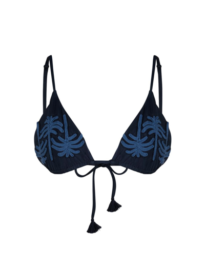 Shop Johanna Ortiz Women's Enjipai Embroidered Bikini Top In Navy