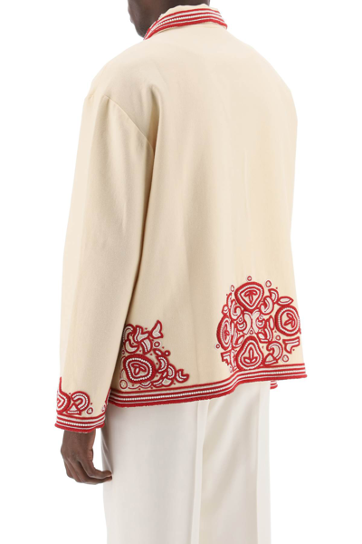 Shop Bode Flora Bead-embroidered Jacket In Red Cream (beige)