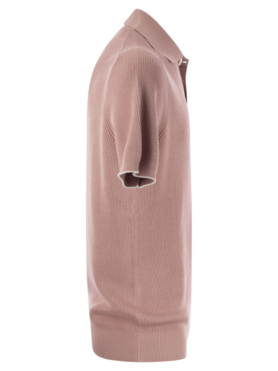 Shop Brunello Cucinelli Ribbed Cotton Polo-style Jersey In Antique Rose