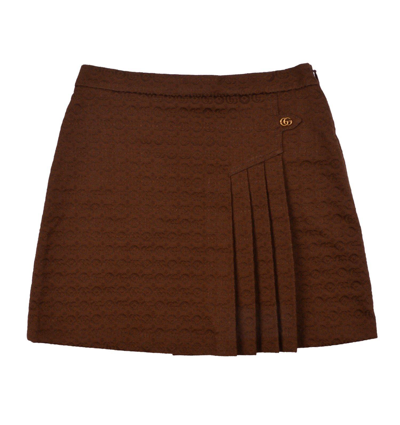 Shop Gucci Logo Plaque Pleated Skirt