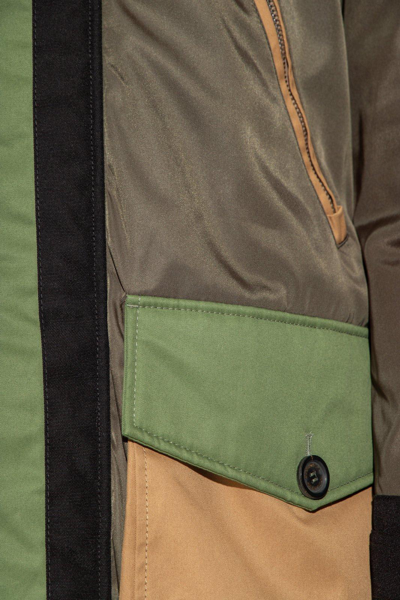 Shop Dsquared2 Logo Printed Panelled Hooded Parka Jacket In Olive Green