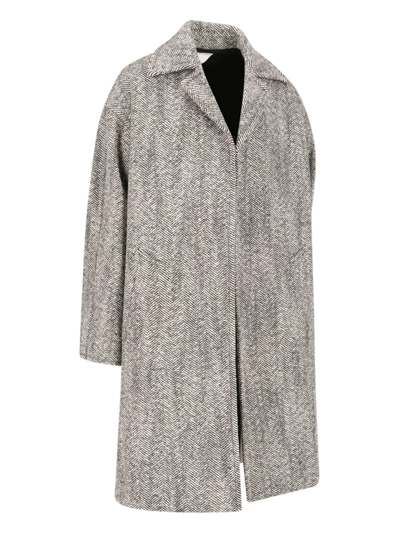 Shop Bottega Veneta Chevron Pattern Coat In Black/white