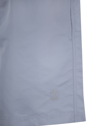 Shop Brunello Cucinelli Swimming Costume With Elastic And Drawstring In Light Blue