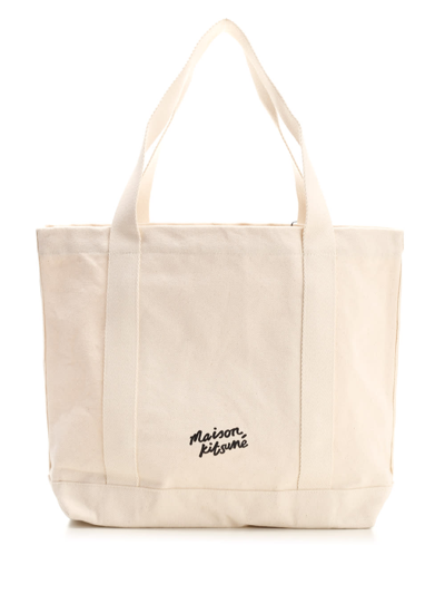Shop Maison Kitsuné Tote Bag In Canvas In White