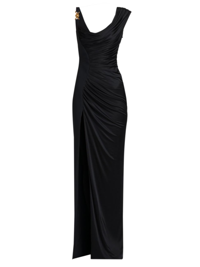 Shop Versace Women's Draped Cowlneck Column Gown In Black