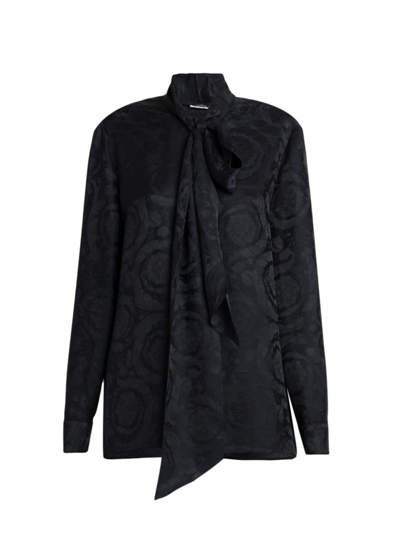 Shop Versace Women's Baroque Jacquard Silk-blend Informal Shirt In Black
