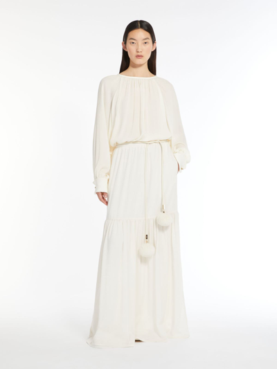 Shop Max Mara Long Wool Gauze Skirt In Ivory