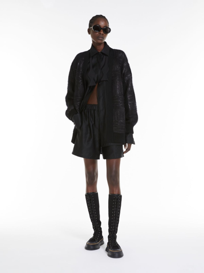 Shop Max Mara Wool And Sequin Oversize Cardigan In Black