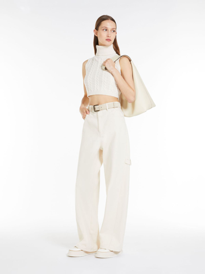 Shop Max Mara Sleeveless Cashmere Crop Top In Ivory