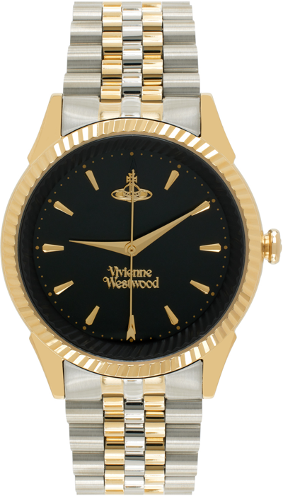 Shop Vivienne Westwood Silver & Gold Seymour Watch In Silver/gold & Black