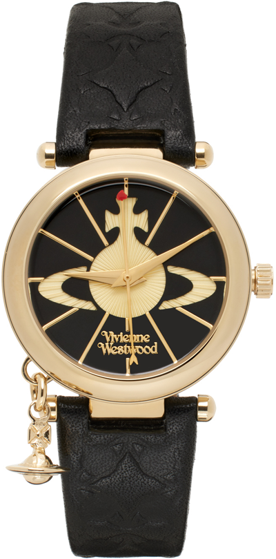 Shop Vivienne Westwood Black & Gold Orb Watch