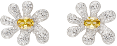 Shop Collina Strada Silver Squashed Blossom Earrings In Crystal Pave