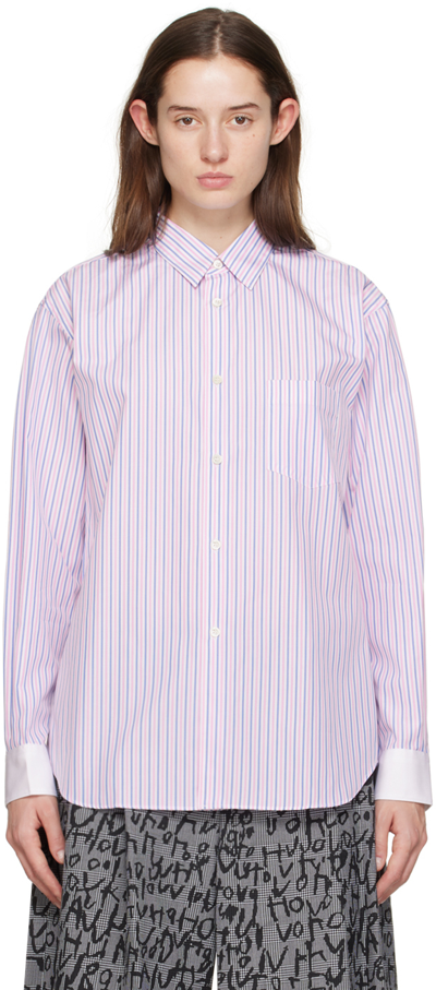 Shop Comme Des Garçons Shirt Pink & White Paneled Shirt In 3 White/stripe 11