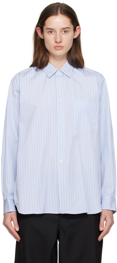 Shop Comme Des Garçons Shirt Blue & White Patch Pocket Shirt In 9 Stripe 115
