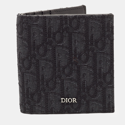 Pre-owned Dior Black Oblique Jacquard Bifold Wallet