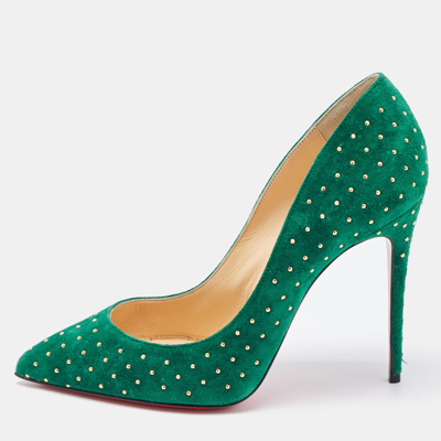 Pre-owned Christian Louboutin Green Suede Pigalle Plume Pumps Size 37