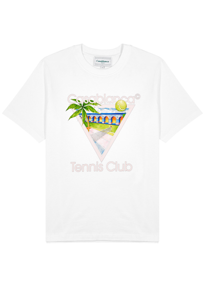 Shop Casablanca Tennis Club Printed Cotton T-shirt In White
