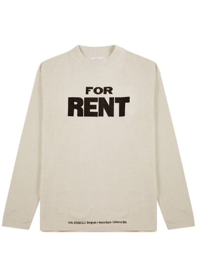 Shop Erl For Rent Printed Velour Jumper In Cream