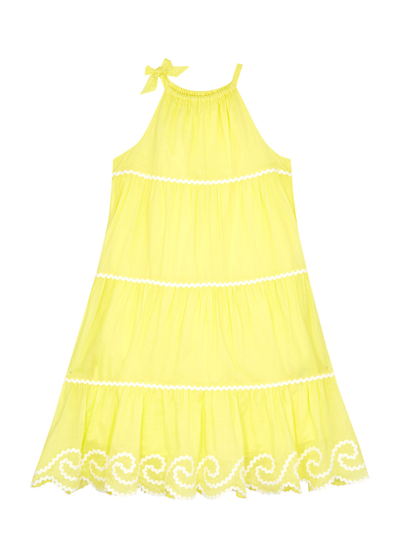 Shop Zimmermann Kids Alight Tiered Cotton Dress In Yellow