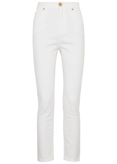 Shop Balmain Cropped Slim-leg Jeans In White
