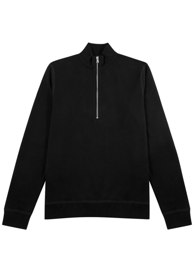 Shop Sunspel Half-zip Cotton Sweatshirt In Black