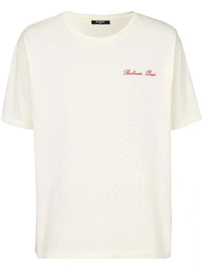 Shop Balmain T-shirt With Logo In Beige