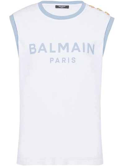 Shop Balmain T-shirt With Logo In Bianco E Blu