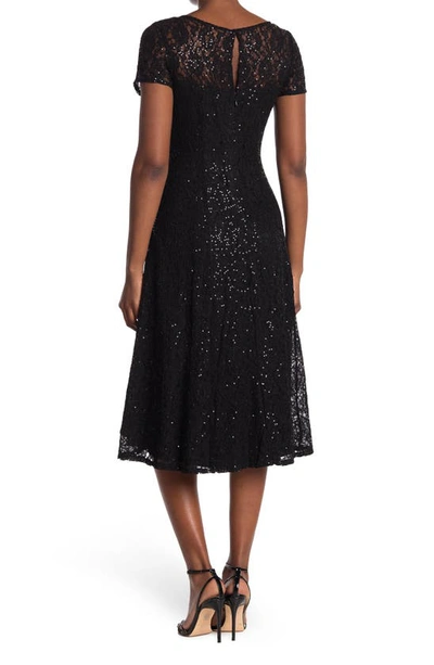 Sl Fashions Cap Sleeve Metallic Lace Dress In Blk