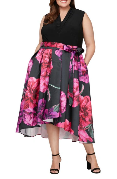 Shop Sl Fashions Floral High-low Cocktail Dress In Black