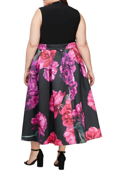 Shop Sl Fashions Floral High-low Cocktail Dress In Black