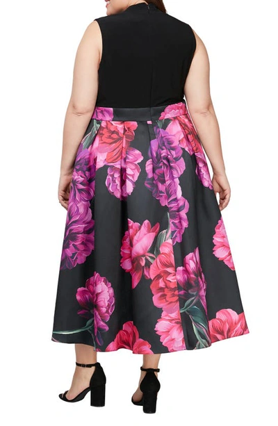 Sl Fashions Floral High-low Cocktail Dress In Black