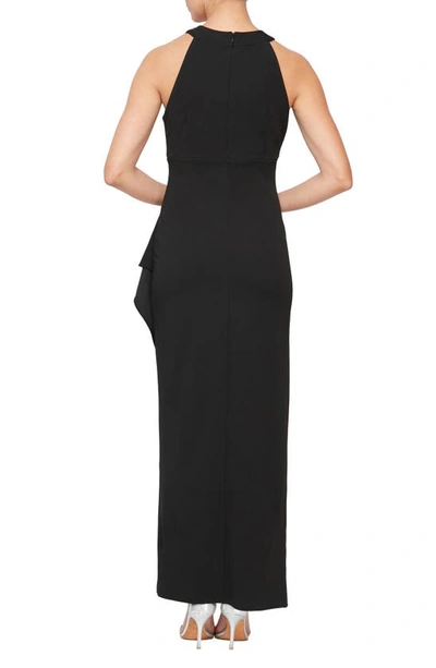 Shop Sl Fashions Crystal Embellished Halter Neck Tulip Gown In Black