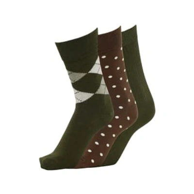 Shop Selected Homme Pack Of 3 Ivy Green Socks