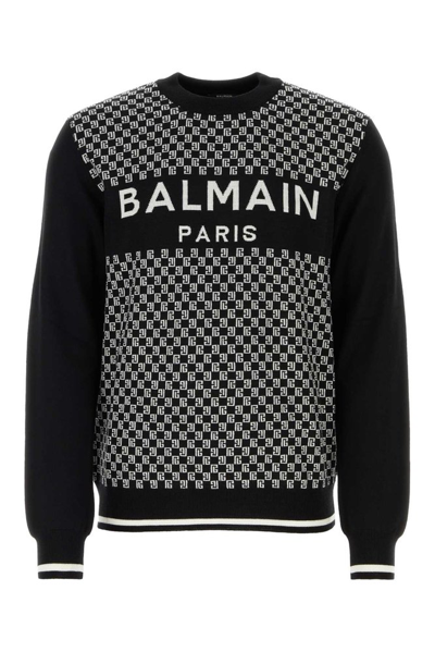 Shop Balmain Mini Monogram Crewneck Sweater In Multi