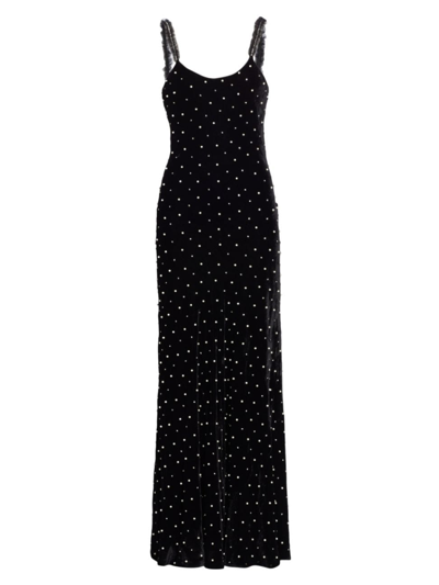 Shop Loveshackfancy Women's Aspen Rhinestone & Imitation Pearl Velvet Maxi Dress In Black