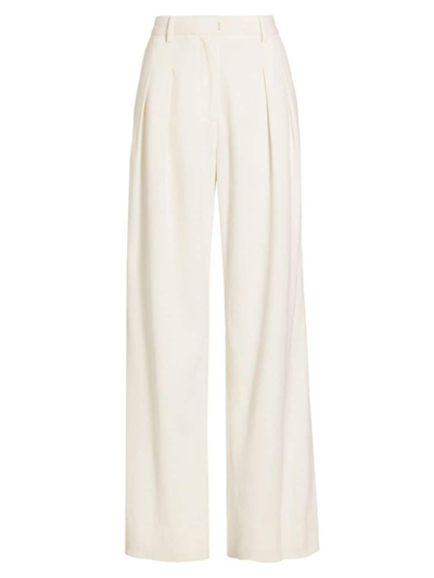 Shop Loveshackfancy Women's Adams Wool-blend Pleated Wide-leg Pants In Antique White