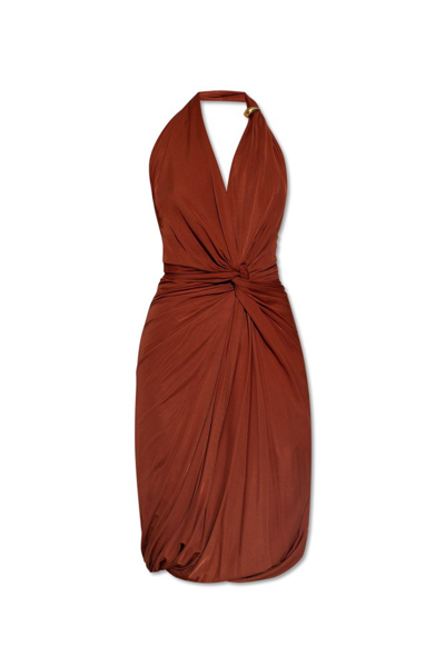 Shop Bottega Veneta Drop Ring Detailed Midi Dress In Red